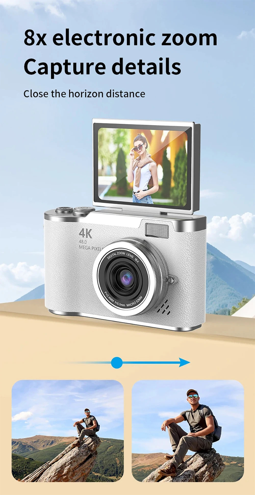 4K Digital Camera 48MP Kid Camera Autofocus Vlogging Camera 2.4inches Flip the Screen 180° for Kid Adult Beginners Portable Cam