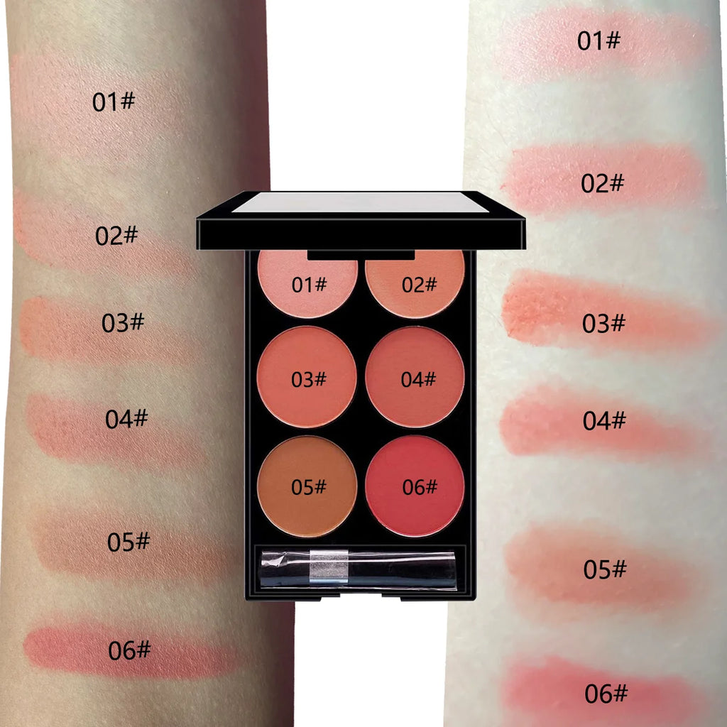 LUXE LINE 6-Color Blush & Contour Palette – Pearlescent Matte