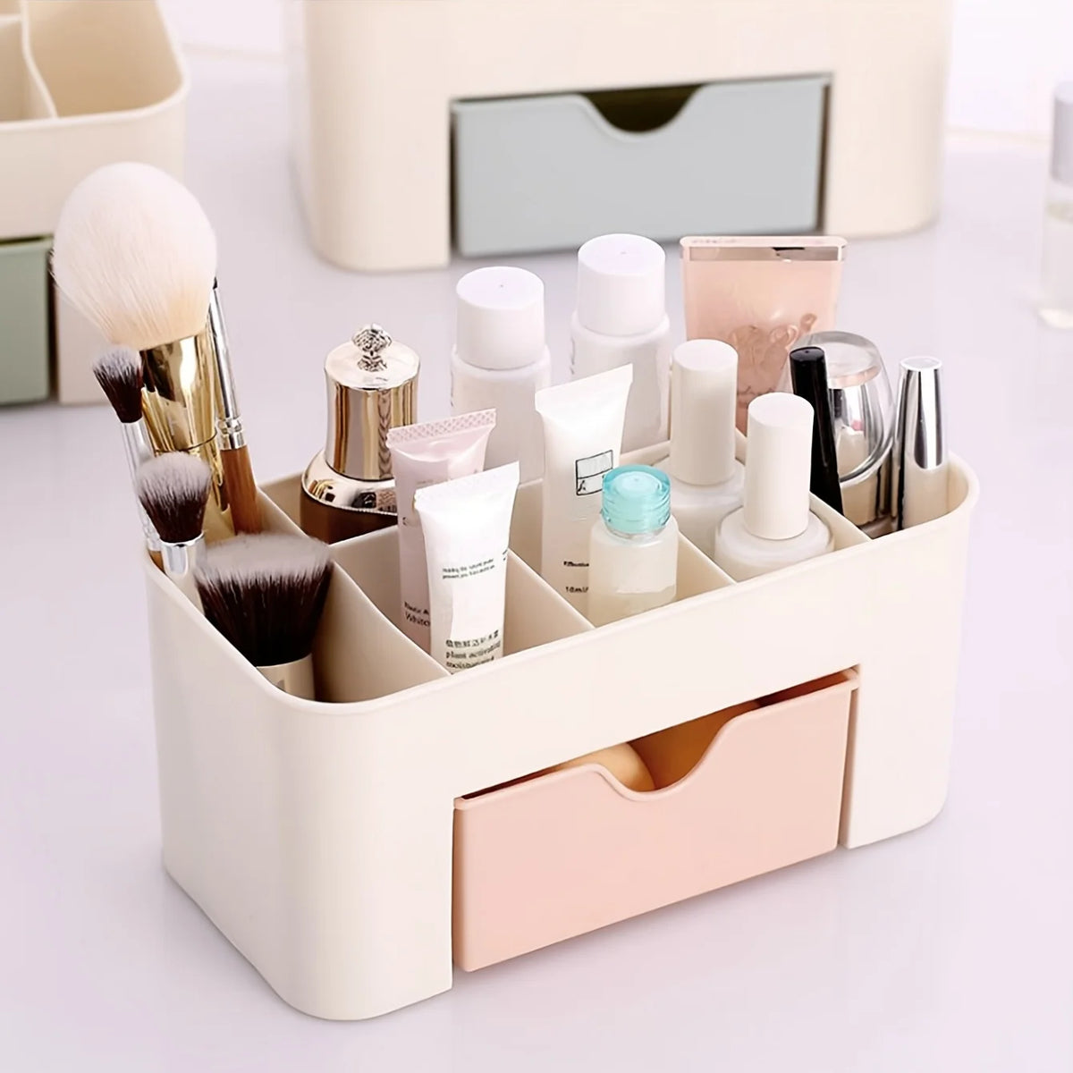 LUXE LINE Makeup Organizer with 1 Drawer & 6 Compartments – Desk Cosmetic Storage Box